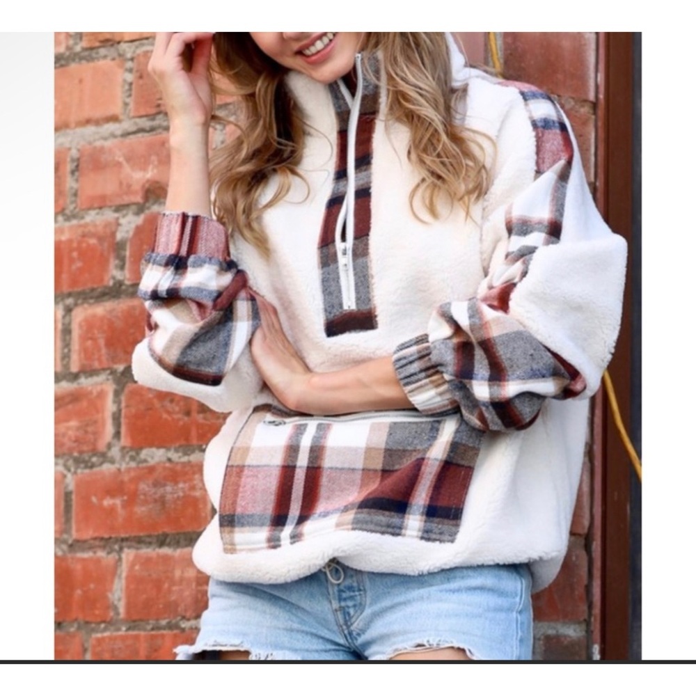 ON SALE! Ivory & Plaid Faux Fur Jacket - Picture 2 of 12